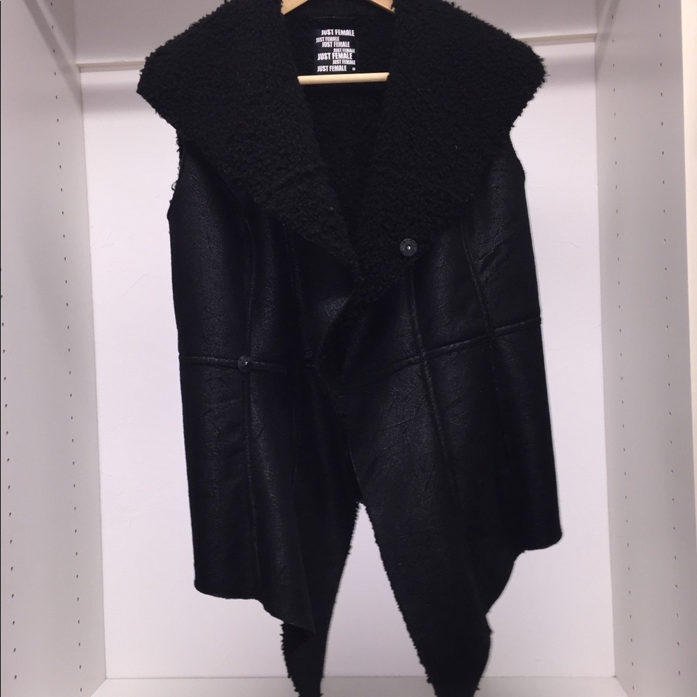 just female faux fur and leather vest